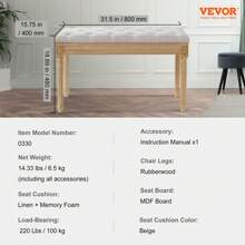 KOMHTOM Banco tapizado, otomana de 40 cm de ancho, reposapiés con relleno de espuma y patas de madera de caucho, banco para zapatos, reposapiés acolchado, banco de entrada para comedor, sala de estar, dormitorio y pasillo, beige
