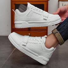 WANWEISI Chaussures de skateboard pour hommes - Chaussures de skate style bas, motif de litchi en boucle et crochet, baskets plates décontractées - Chaussures plates blanches unies pour hommes - Chaussures - Bottes de sport - Chaussures blanches - Chaussures pour hommes - Convient aux activités quotidiennes, aux loisirs extérieurs et plus encore - Blanc - Voir 7
