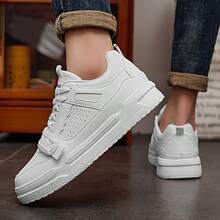 WANWEISI Chaussures de skateboard pour hommes - Chaussures de skate style bas, motif de litchi en boucle et crochet, baskets plates décontractées - Chaussures plates blanches unies pour hommes - Chaussures - Bottes de sport - Chaussures blanches - Chaussures pour hommes - Convient aux activités quotidiennes, aux loisirs extérieurs et plus encore - Blanc - Voir 10