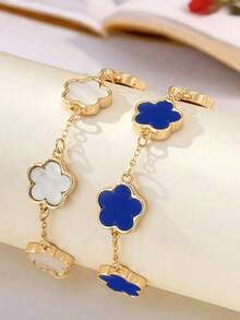 2 件简约金属五叶草花朵手链饰品 适合女孩 - 彩色 - 查看 11