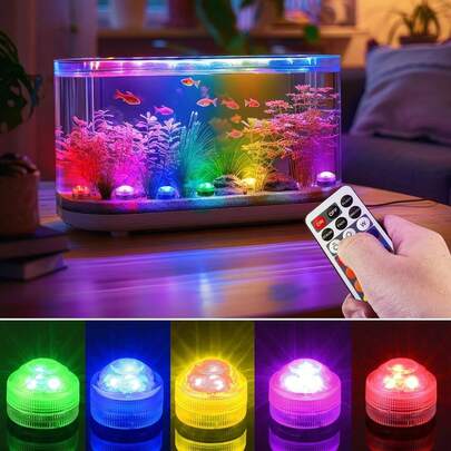 带遥控器的迷你潜水LED灯，小型水下茶蜡烛，防水RGB多色无焰装饰灯，电池供电，花瓶，游泳池，池塘装饰灯