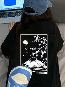 200g Pure Cotton T-Shirt 2025 Summer Ladies New Short Sleeve Pure Cotton Holiday Pattern Short Sleeve Round Neck Couple Wear Small Shirt Tops - 黑色 - 查看 4