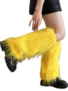 1 Pair Women's Retro Y2K Style Faux Fur Leg Warmers, Warm Furry Boot Cuffs In Purple And Yellow Plush Covers, Vintage Luxury Spice Design, Perfect For Winter, Christmas, Easter Or Special Occasions, Cozy - Multicolor - View 11