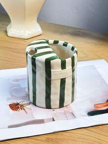 1 pieza Taza de café cerámica con asas y diseño de rayas verticales, forma asimétrica al estilo minimalista europeo, hecha a mano con alta estética, taza multiusos y aislada, adecuada para el hogar, restaurante, café, fiesta y como regalo - Multicolor - Ver 15