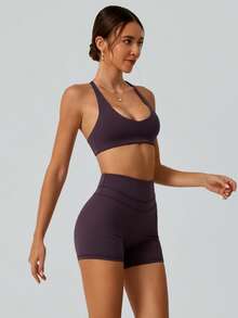 NcmRyu 1套女式性感露背吊带短款上衣和短裤运动套装 - 紫色 - 查看 9