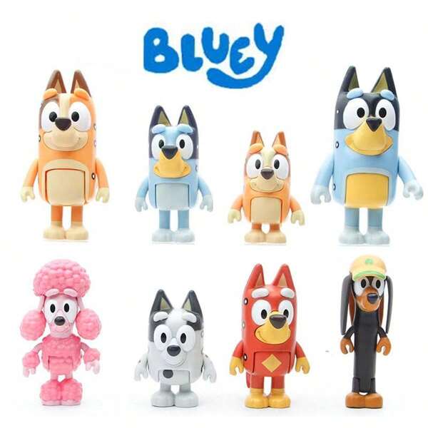 Bluey 8 pièces/set Figurines d'action mignonnes de la famille et des amis de Bluey, de 5 à 8 cm. Collection de modèles de Christine Heeler Bingo Bandit Chilli Muffin Cupcake Heeler pour décoration de bureau et de chambre