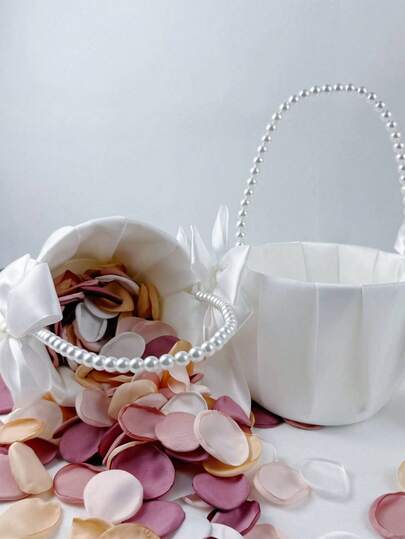 1 件/2 件蝴蝶结仿珍珠婚礼花篮 - 白色蝴蝶结花篮，缎带花篮，适用于婚礼派对装饰、新年礼物、装饰礼物