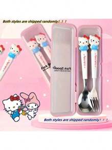 Sanrio (Authorized) Sanrio 2 Pieces Cute Cartoon Stainless Steel Portable Tableware Set, Children's Tableware, Student Outdoor Travel Spoon And Fork 2 Pieces Set, Suitable For Various Scenarios And Suitable For Various Festival Gifts(The Cutlery Box Can Be Disassembled Or Non Disassembled And Randomly Distributed),School Supplies