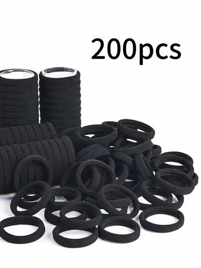 10个/50个/200个黑色纯色弹力发圈，小号2厘米/0.787英寸，适合女性日常使用，简约厚实，可扎马尾，风格简约优雅，高弹力无缝发饰，佩戴无痛，适合女性发饰，基础款发圈，适合日常休闲佩戴，办公通勤发饰，头饰发带，头饰橡皮筋