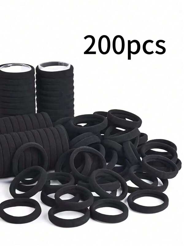 10pcs/50pcs/200pcs Black Solid Elastic Hair Ties, Suitable For Women Daily Use, Simple , Thick Ponytail Holders, Simple & Elegant Style, High Elasticity & Seamless Hair Accessories, Painless Hair Rings, Suitable For Ladies Hair Decorations, Basic Hair Ties, Suitable For Casual Daily Use, Office Commute Hair Accessories