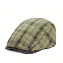1pc Summer New Arrival Plaid Flat Top Hat, Classic Versatile Adjustable Design, British Style, Multiple Colors