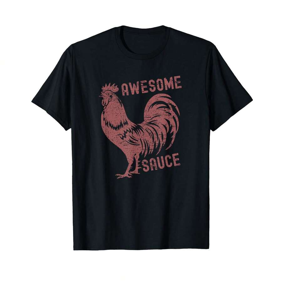Funny Pets Awesome Sauce With Picture Of Rooster T-Shirt$ JU Christmas Gifts - Black - View 1