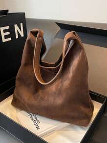 2 Pieces Set With Coin Purse Vintage Suede Tote Bag, Large Capacity Casual Shoulder Handbag, Patchwork Color Block Design Tote Bag, Versatile For Commuting, Shopping, Suitable For Office, College, Work, Business, Outdoor Activities, Travel For Young Women, Students, Office Ladies