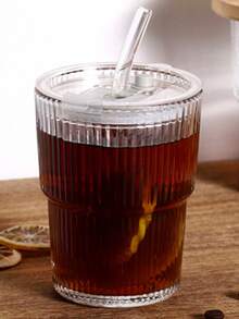 1个透明玻璃杯，450毫升带盖吸管水杯，果汁杯，牛奶杯，饮料杯，啤酒杯，红酒杯，分装杯，耐热咖啡杯，奶茶杯，适用于家庭和办公室 - 透明B款 - 查看 13