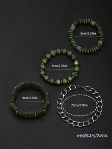 1 件男士时尚商务奢华休闲石英表 + 4 件手链套装，日常使用和节日礼物 - 軍綠色 - 查看 4