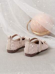 1 双女童闪亮亮片蝴蝶结钩环平底圆头可爱公主休闲鞋，适合 2-14 岁女孩，四季皆宜，适合节日、旅行、度假 - 粉色 - 查看 5