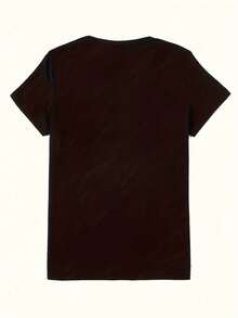 Camiseta de impresión de letra, manga corta con cuello de crew informal para verano y primavera, ropa para mujeres Vendido por - Negro - Ver 3
