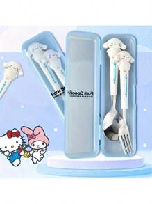Sanrio (Authorized) Sanrio 2 Pieces Cute Cartoon Stainless Steel Portable Tableware Set, Children's Tableware, Student Outdoor Travel Spoon And Fork 2 Pieces Set, Suitable For Various Scenarios And Suitable For Various Festival Gifts(The Cutlery Box Can Be Disassembled Or Non Disassembled And Randomly Distributed),School Supplies