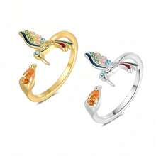 Fashionable And Simple Adjustable Hummingbird Ring For Women Inlaid With Colorful Zirconia Sterling Silver Animal Rings Suitable For Friends Daily Clothing - Hummingbird Ring - View 13