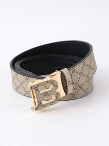 1 Piece Men's Stylish Belt With Automatic Buckle And Letter B Design, High Quality, Perfect For Casual Wear And Jeans - Gold - View 7