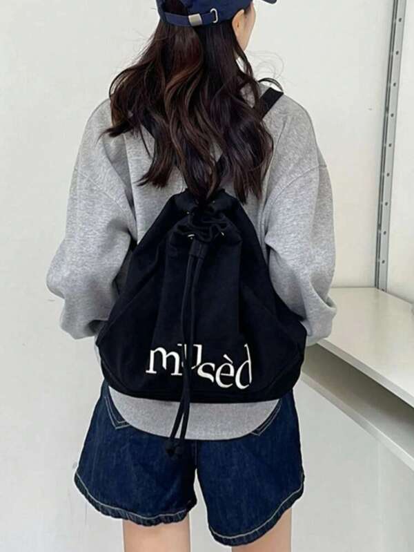 Drawstring Backpack, Travel And Holiday Shoulder Bag, School Backpack, Large Capacity, Laptop Compartment, Portable, Lightweight, Suitable For Teenage Girls/College Students, Perfect For Office, University, Elementary, Middle, High School, Work, Business, Commute, Sports, Vacation, Leisure, Shopping, Preppy Backpack For School