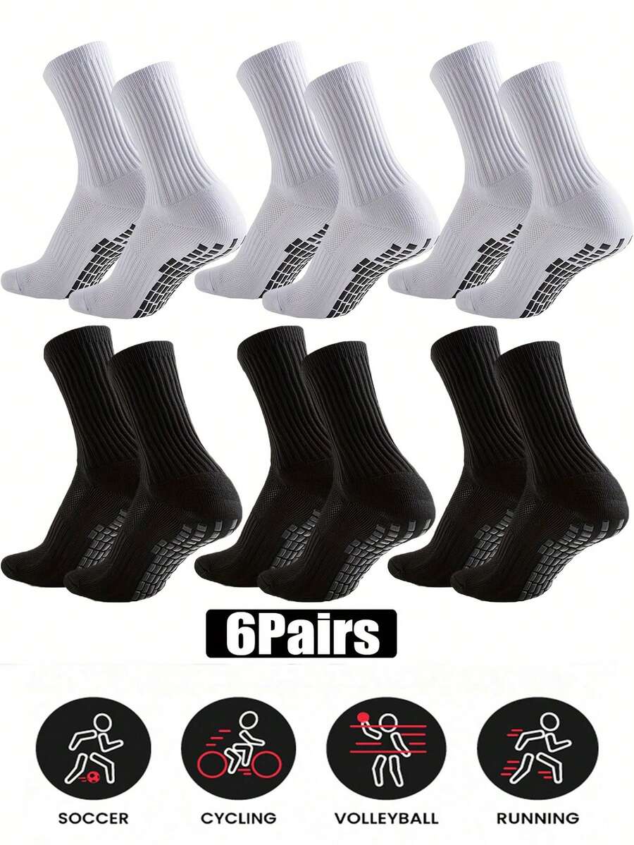 3/6 Pairs Of Mixed Color Men's Sports Socks, Enhancing Grip - Moisture Wicking Fabric _ Suitable For Football, Basketball, And Running. - Multicolor - View 1
