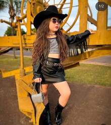 Skirt Set With Fringed Leather Jacket - Country - Cowboy - Children's - Black - View 5