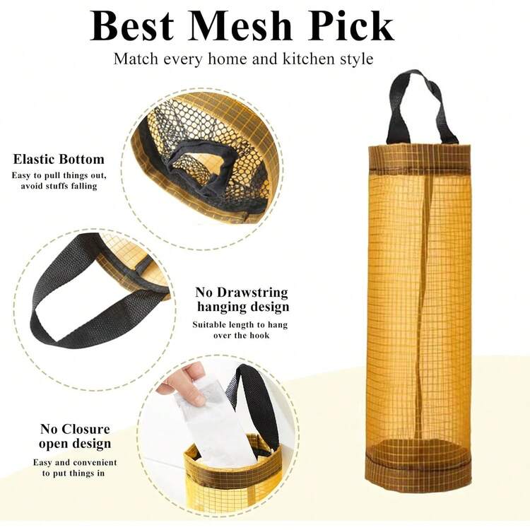 Plastic Bag Holder, Grocery Bag Holder Mesh Hanging Storage Bag Dispenser (Black 2 Packs) - Yellow 2 Packs - 查看 3