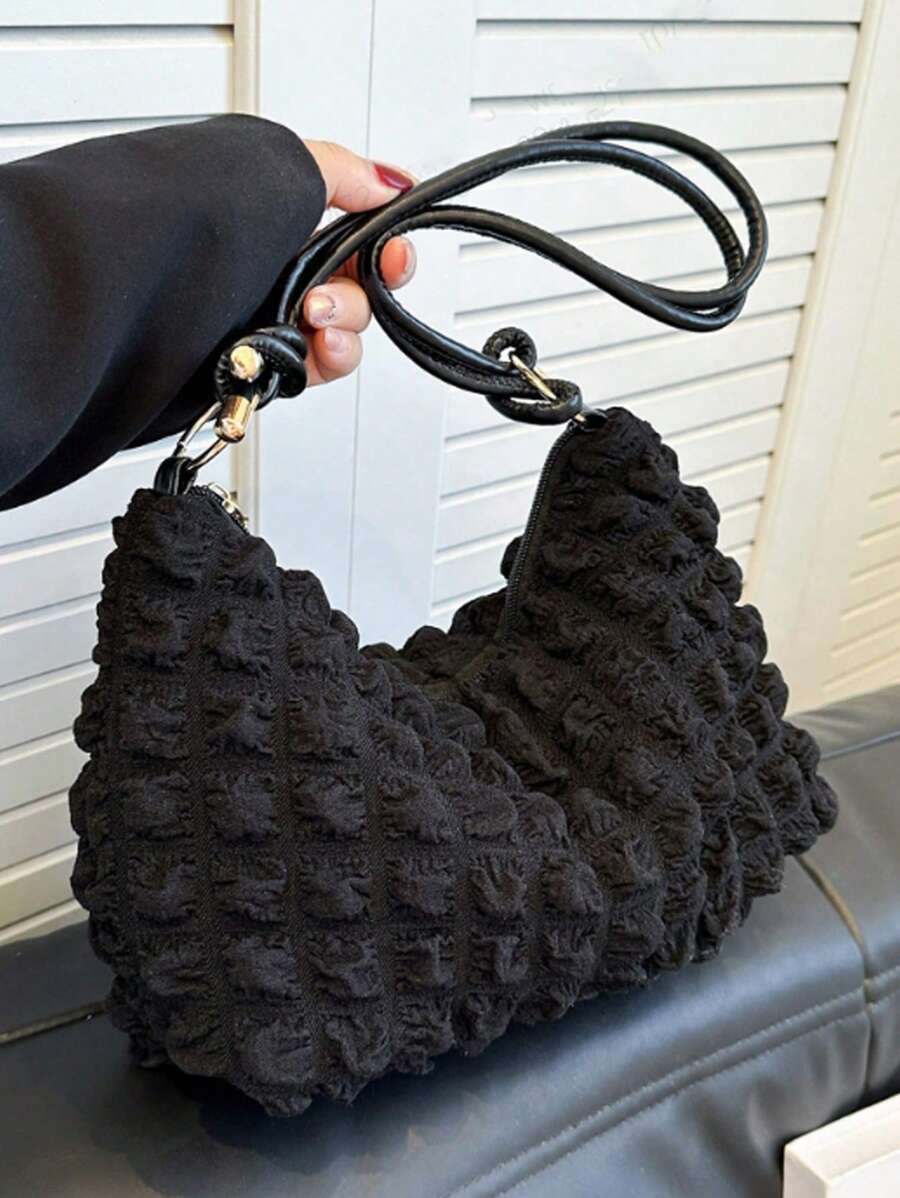 1 pieza Bolso de hombro con plisado tipo burbuja de estilo dulce para mujer, versátil bolso de unicolor para uso diario, pequeña cartera para monedas y bolso de mano para la noche, bolsas de viaje y compras para exterior, morral casual para estudiantes y trabajadores de oficina.