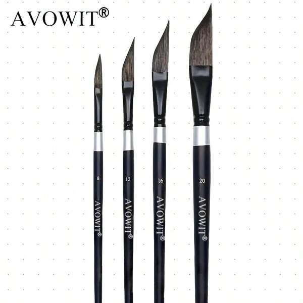 AVOWIT 1 pieza Pincel de pelo de ardilla profesional de varios tamaños, estilo espátula, cerdas de nylon importadas, mango de madera de abedul, casquillo de metal, agarre cómodo, punta suave y puntiaguda, para acuarela, gouache, óleo y acrílico - Elección del artista, de vuelta a la escuela, útiles escolares