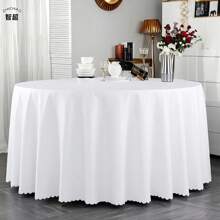 1pc Round Tablecloth, White, Machine Washable Linen-Polyester Decorative Tablecloth, Suitable For Dining Table, Party, Banquet And Wedding