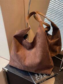 2 Pieces Set With Coin Purse Vintage Suede Tote Bag, Large Capacity Casual Shoulder Handbag, Patchwork Color Block Design Tote Bag, Versatile For Commuting, Shopping, Suitable For Office, College, Work, Business, Outdoor Activities, Travel For Young Women, Students, Office Ladies