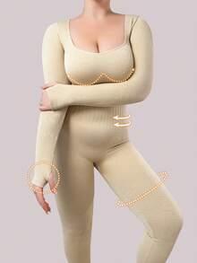 Winter Plus Size Women Seamless Slimming Jumpsuit With Compression, Long Sleeve And Pants