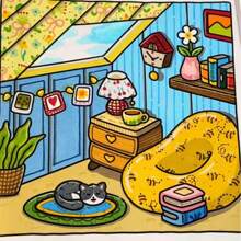 [Hand-Painted Essential] Healing Art Painting & Coloring Book, Beginner Tracing For Stress Relief, Simple & Oversized Relaxing Design With Cute Characters, Thick & Non-Transparent, Safe & , Graduation & Back To School Gift, The Pattern Is Exquisite And The Lines Are Clear, Picture Book, Back To School, School Supplies (Please Order Painting Pad And Coloring Book Separately)