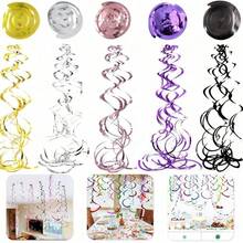 6件/12件/套 玫瑰金双尾螺旋吊坠，PVC材质，适用于婚礼、生日、周年纪念装饰，漩涡花朵装饰，活动装饰 - 彩色 - 查看 2