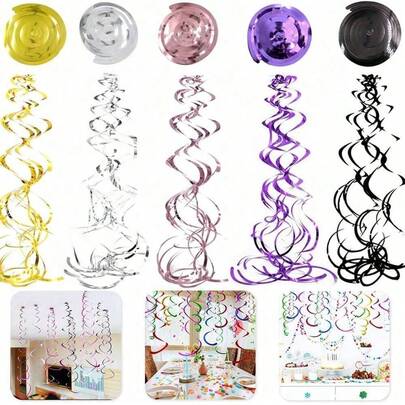 6pcs/12pcs/Set Rose Gold Double Tail Spiral Pendant, PVC Material, Wedding, Birthday, Anniversary Decor, Swirl Flower Decor, Event Decoration