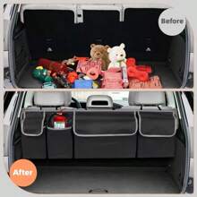 Sac de rangement pour le coffre de voiture, avec 4 poches, organisateur multifonctionnel pour le coffre, sac de rangement pour la banquette arrière avec 3 sangles réglables