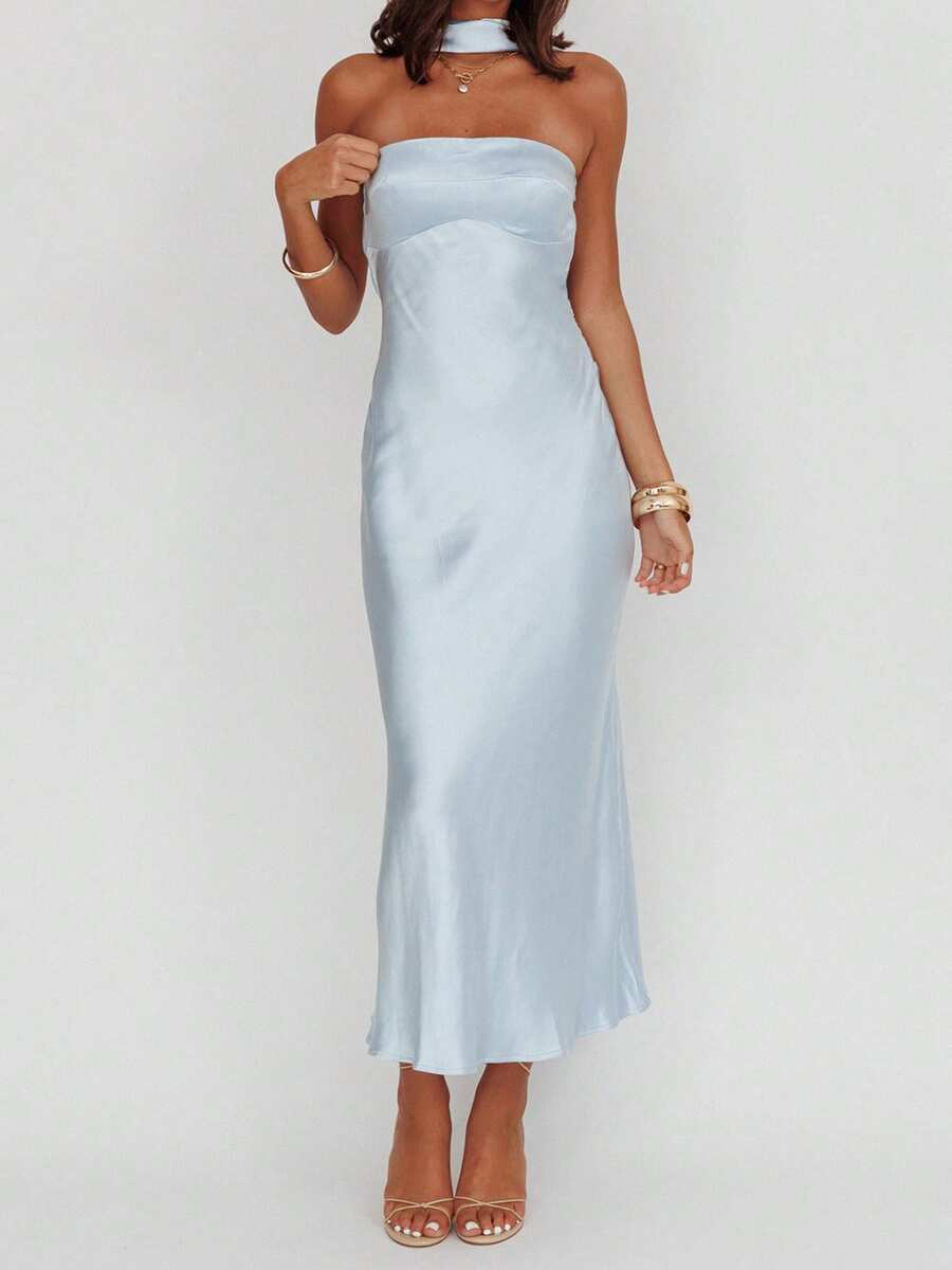 Women's Suspender Long Dress, Summer Fashion Solid Color Backless Strapless Slim Fit Sleeveless Dress, Suitable For Daily Wear And Commuting, Essential For Holiday Activities, Unique Style, Eye-Catching, Generous And Beautiful.