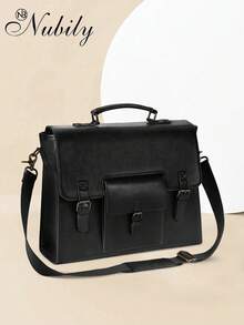 Vintage Leather Messenger Bag For Men - 15.6 Inch Waterproof Laptop Briefcase - Large Satchel Shoulder Bag For Office, Travel & College | Fits Most 15.6" Laptops - 黑色 - 查看 1