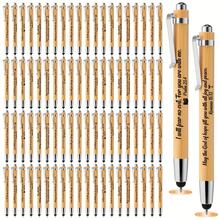 Local Delivery-With Stylus For Women Men Teacher Coworker Graduation School Office Supplies Journal Writing Gifts 100pcs Inspirational Bible Verse Bamboo Pen Wooden Retractable Ballpoint Pen - 100pcs - 查看 3