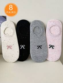 4/8 Pairs Women Solid Color Bowknot Ankle Socks - Fashionable Versatile, Non-Slip Soft Breathable Ideal For Young People Daily - Multicolor - View 9