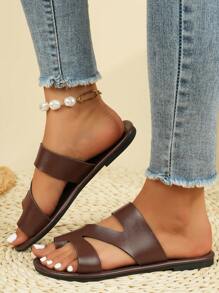 Sandalias planas de mujer cómodas de tipo chancla con acolchado, de moda y ligeras, en estilo vacacional elegante, 2025 Nueva Colección