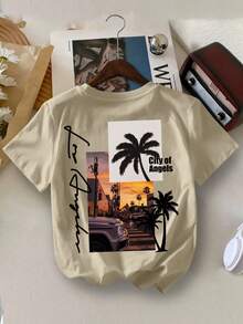 Young Boy 休闲加州日落印花圆领夏季 T 恤