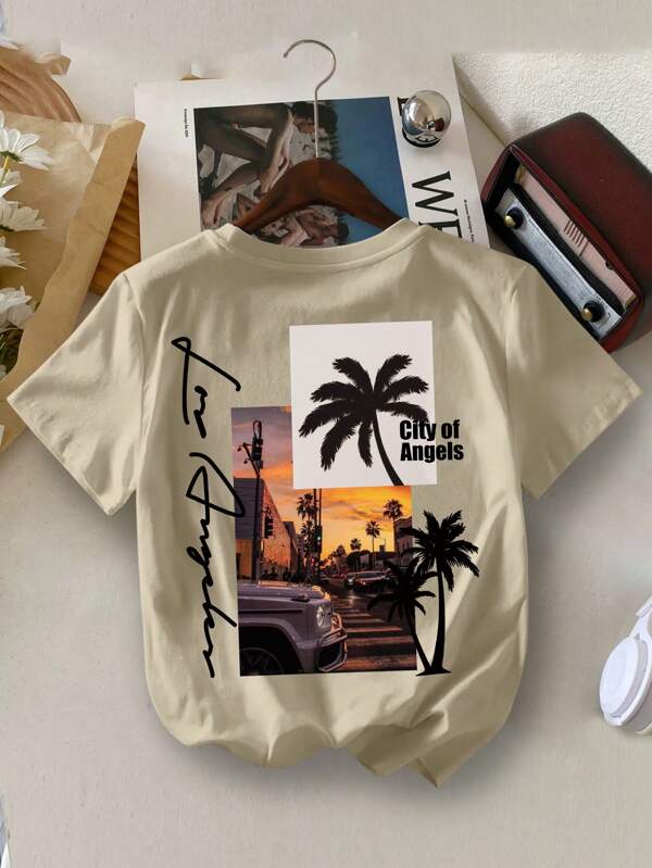 Young Boy Yung Boy Casual California Sunset Print Ronde Hals Zomer T-shirt