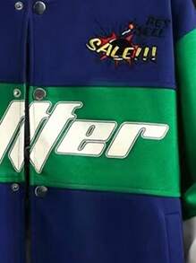 1pc Men's Colorblock Baseball Jacket Set, Comfortable And Fashionable, Suitable For Casual Outings - Blue - View 3