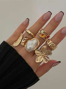 Anillo abierto con diseño de flor, accesorios de moda versátiles, diseño exagerado único