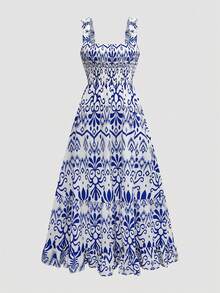 Women's Long Floral Print Strap Maxi Dress, All-Over Print Bohemian Casual Ruffle Tie Front Dress - Multicolor - View 3