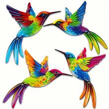 Conjunto de 4 piezas de arte de pared para exteriores, decoraciones de colibrí de madera para pared, arte de jardín de madera, decoraciones de césped para exteriores, estatuas de pared para patio trasero, decoración de valla - Multicolor - Ver 3