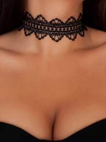 1pc Goth Style Spider Web Lace Pendant Necklace, Punk Tassel Choker Necklace