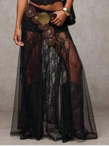 Women's Summer Inspired Design Elegant Vintage Black Lace Long Skirt With Polka Dots For Party Streetwear - 黑色 - 查看 4